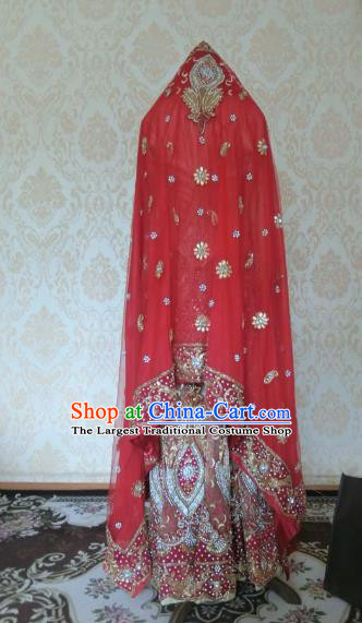 Indian Traditional Diamante White Lehenga Costume Asian Hui Nationality Wedding Bride Embroidered Dress for Women