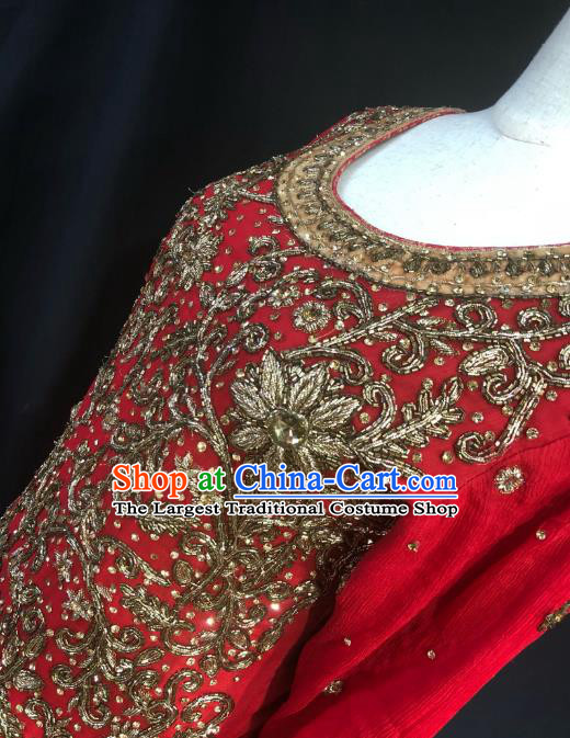 Indian Traditional Wedding Embroidered Sequins Red Lehenga Dress Asian Hui Nationality Bride Costume for Women
