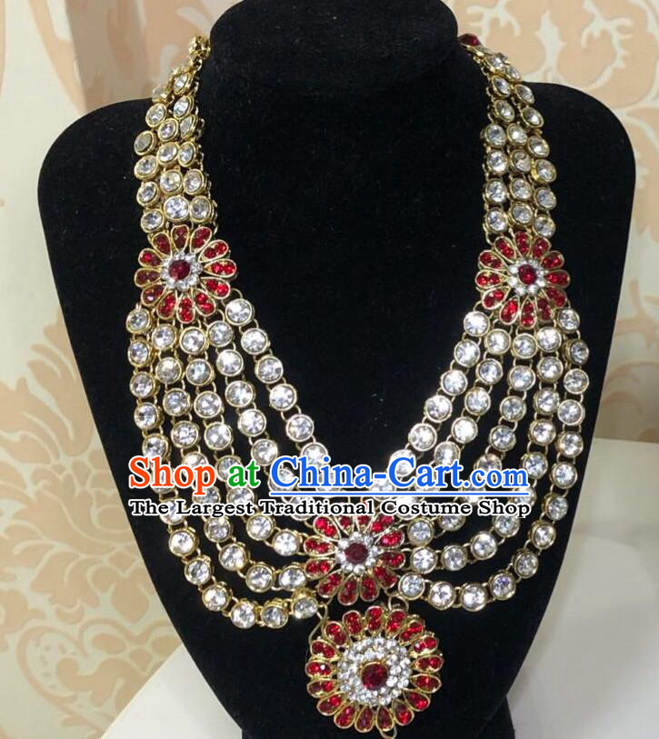 Indian Traditional Wedding Red Crystal Necklace Asian India Bride Jewelry Accessories for Women