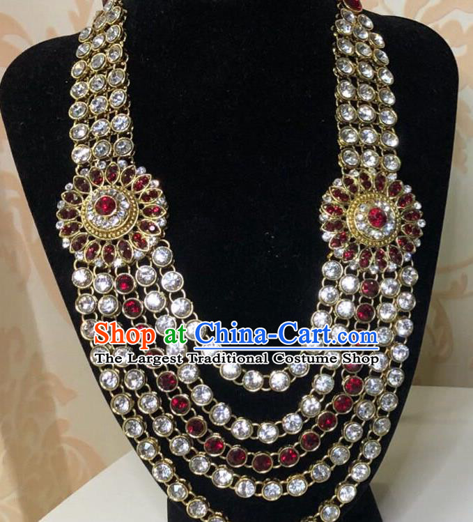 Indian Traditional Wedding Luxury Crystal Necklace Asian India Bride Jewelry Accessories for Women