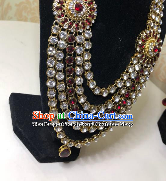 Indian Traditional Wedding Luxury Crystal Necklace Asian India Bride Jewelry Accessories for Women
