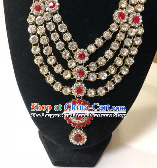 Indian Traditional Wedding Luxury Red Crystal Necklace Asian India Bride Jewelry Accessories for Women