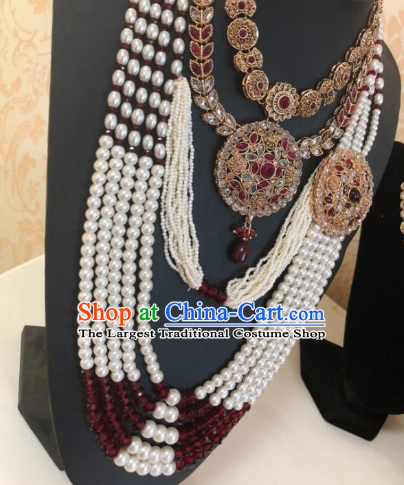 Traditional Indian Wedding Bride Eyebrows Pendant and Beads Necklace Asian India Headwear Jewelry Accessories for Women