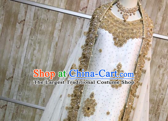 Indian Traditional Wedding White Embroidered Lehenga Dress Asian Hui Nationality Bride Costume for Women