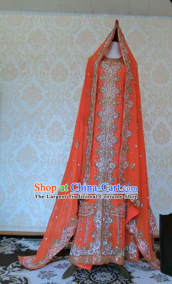 Indian Traditional Diamante Orange Lehenga Costume Asian Hui Nationality Wedding Bride Embroidered Dress for Women