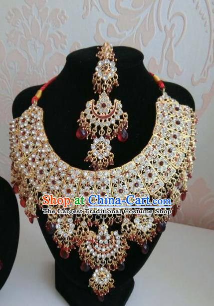 Traditional Indian Court Wedding Crystal Hair Clasp and Necklace Asian India Eyebrows Pendant Jewelry Accessories for Women