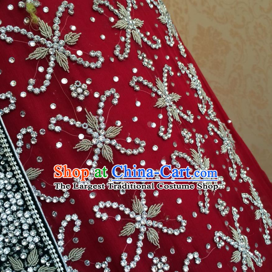 Indian Traditional Court Beading Wedding Dress Asian Hui Nationality Bride Red Lehenga Costume for Women