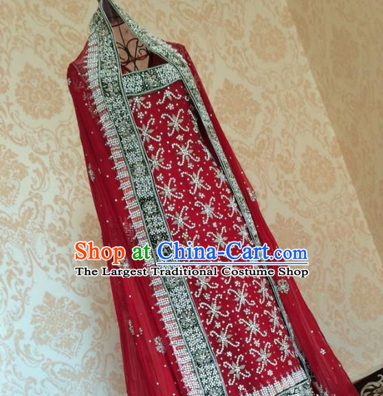Indian Traditional Court Beading Wedding Dress Asian Hui Nationality Bride Red Lehenga Costume for Women