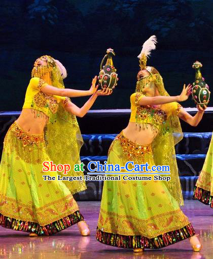 Chinese Traditional Dance Si Lu Hua Yu Green Dress Classical Dance Flying Apsaras Stage Performance Costume for Women