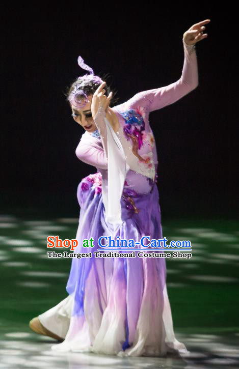 Chinese Colorful Clouds Chasing the Moon Dance Purple Dress Traditional Classical Dance Stage Performance Costume for Women