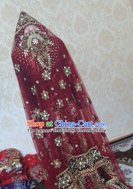 Indian Traditional Court Wedding Diamante Purplish Red Lehenga Costume Asian Hui Nationality Bride Dress for Women