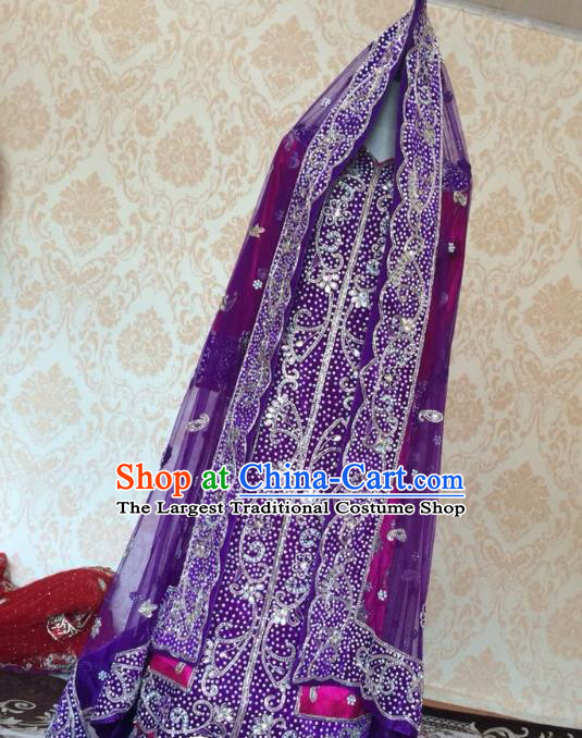 Indian Traditional Court Wedding Diamante Purple Lehenga Costume Asian Hui Nationality Bride Dress for Women