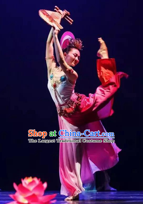 Chinese Yuan Qi Dunhuang Flying Apsaras Dance Pink Dress Traditional Classical Dance Stage Performance Costume for Women