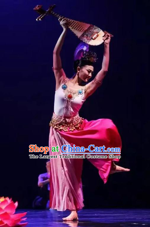 Chinese Yuan Qi Dunhuang Flying Apsaras Dance Pink Dress Traditional Classical Dance Stage Performance Costume for Women