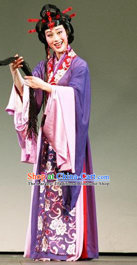 Chinese Shaoxing Opera Hua Tan Purple Dress Costumes Actress Apparels and Headpieces Hedda or Aspiration Sky High Yue Opera Young Female Garment