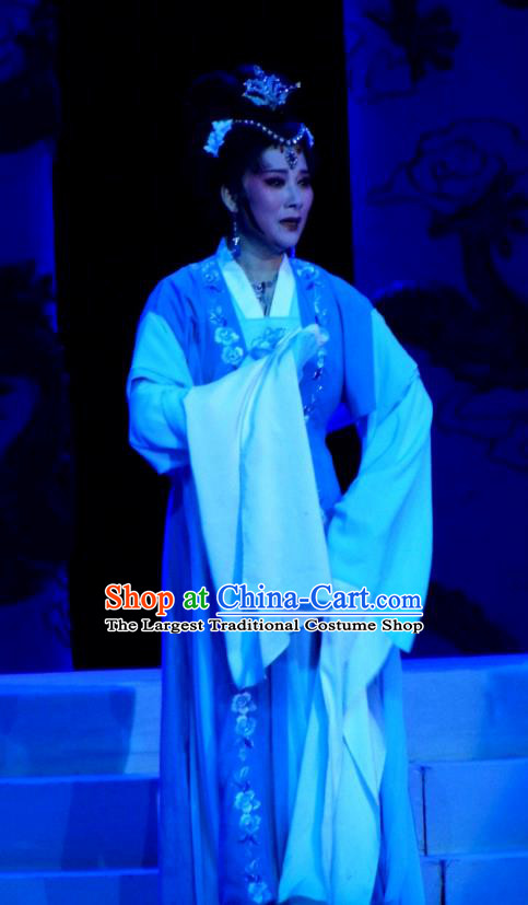 Chinese Shaoxing Opera Noble Consort Li Blue Dress Costumes and Headpieces Palm Civet for Prince Yue Opera Actress Garment Apparels
