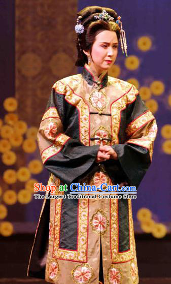 Chinese Shaoxing Opera Qing Dynasty Dame Dress Costumes and Headpieces Eternal Love Yue Opera Elderly Female Garment Apparels