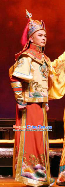 Chinese Yue Opera Martial Male Eternal Love Apparels Costumes and Headwear Shaoxing Opera Wusheng Qing Dynasty General Armor Garment