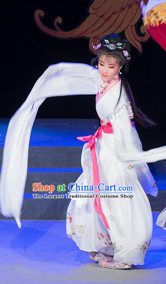 Chinese Shaoxing Opera Court Maid White Dress Costumes and Headpieces Palm Civet for Prince Yue Opera Hua Tan Actress Kou Zhu Garment Apparels