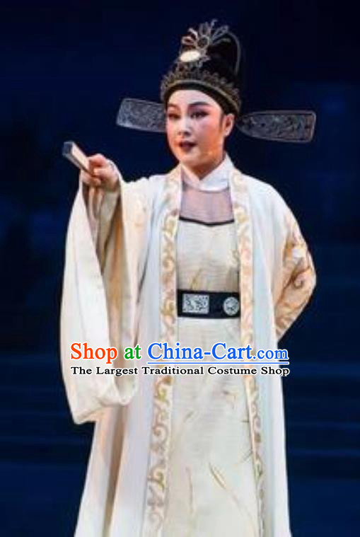 Chinese Yue Opera Young Male Scholar Costumes and Hat The Magnificent Mayor Shaoxing Opera Xiaosheng Liu Chong Garment Apparels