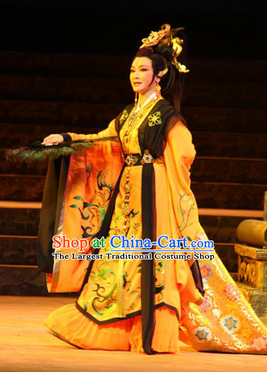 Qu Yuan Chinese Shaoxing Opera Imperial Empress Actress Dress Garment and Headpieces Yue Opera Hua Tan Queen Apparels Costumes