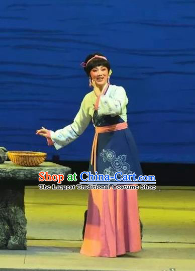 Chinese Shaoxing Opera Village Girl Dress Costumes and Headpieces A Song of The Travelling Son Yue Opera Actress Country Woman Apparels Garment
