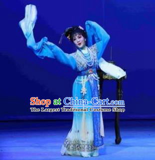 Chinese Shaoxing Opera Imperial Consort Blue Dress Garment and Headpieces Palm Civet for Prince Yue Opera Actress Apparels Costumes