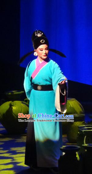 Smoky Rain Celadon Chinese Yue Opera Niche Garment Costumes and Hat Shaoxing Opera Young Male Scholar Yao Shanglin Apparels Clothing