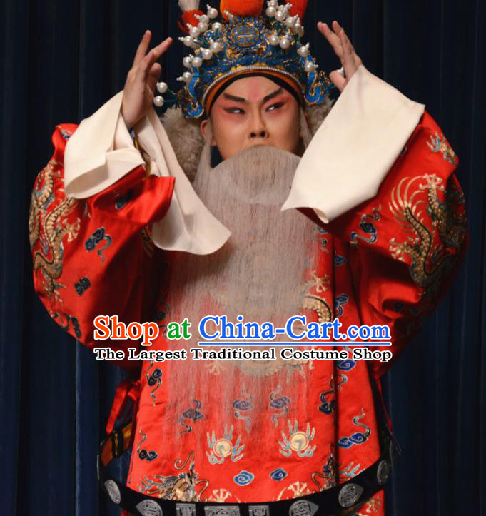 Chinese Beijing Opera Lao Sheng Apparels Zhu Lian Zhai Peking Opera Garment Costumes Official Python Embroidered Robe and Headwear