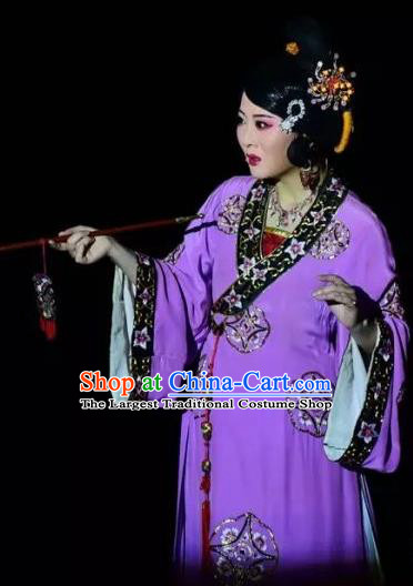 Chinese Shaoxing Opera Chen Sanliang Purple Dress Apparels Costumes and Headpieces Yue Opera Female Role Actress Garment