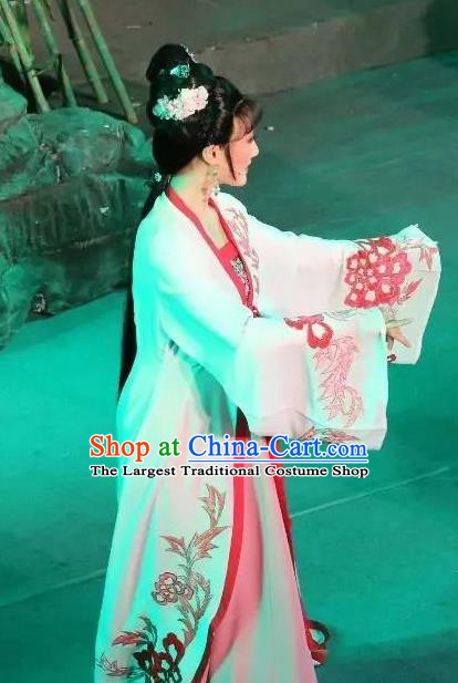 Chinese Shaoxing Opera Hua Tan Apparels Costumes and Hair Accessories Baihua River Yue Opera Actress Young Female Cai Feng Dress Garment