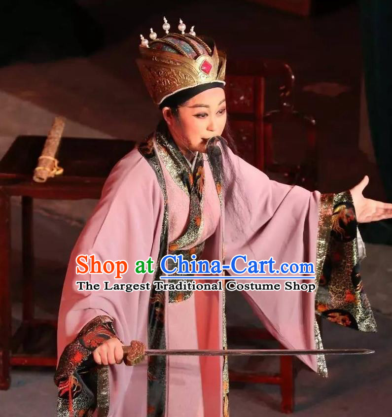 Chinese Yue Opera Baihua River Elderly Male Ling Bing Costumes and Headwear Shaoxing Opera Laosheng Garment Apparels