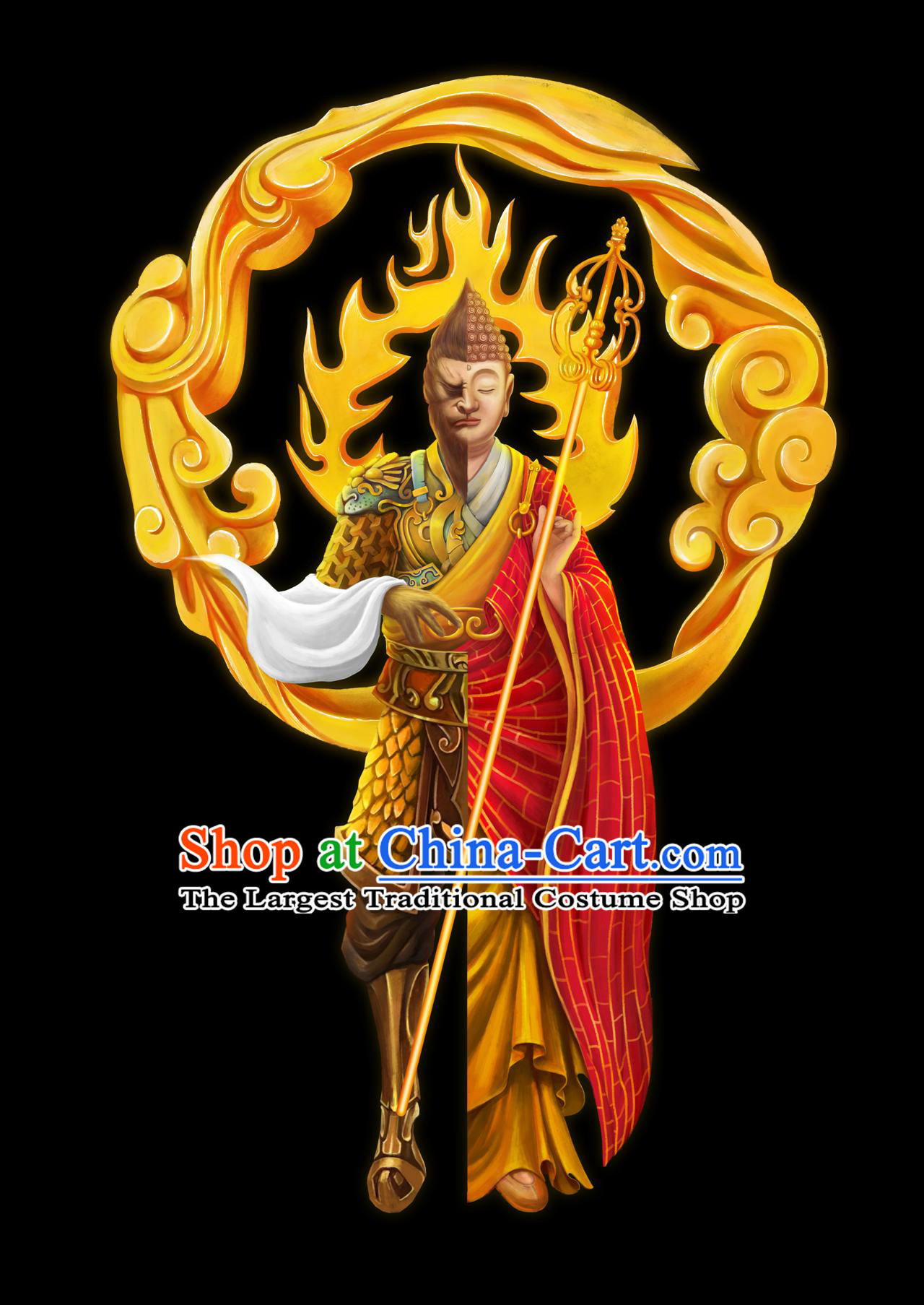 Chinese Ancient Cosplay Winning Buddha Armor Apparels Journey to the West Sun Wukong Monk Historical Costumes Cassock and Headwear