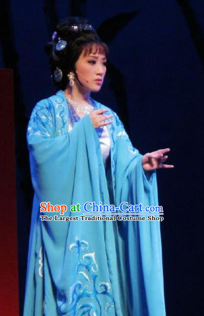 Chinese Kun Opera Female Blue Dresses Costumes The Story of Pipa Peking Opera Actress Garment Apparels and Headpieces