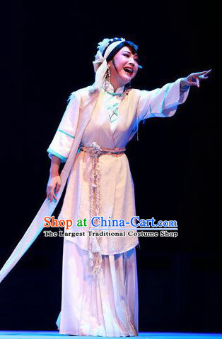 Chinese Shaoxing Opera Distress Maiden Dress and Headpieces Yue Opera Young Female Widow Garment Apparels Costumes