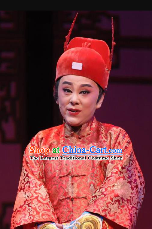 Chinese Yue Opera Xiaosheng Young Male Garment Costumes and Headwear Wisp of Hemp Shaoxing Opera Bridegroom Wedding Apparels