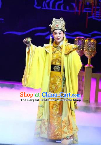 Chinese Yue Opera Royal Prince Costumes and Headwear Shaoxing Opera Xiaosheng Young Male Golden Garment Apparels