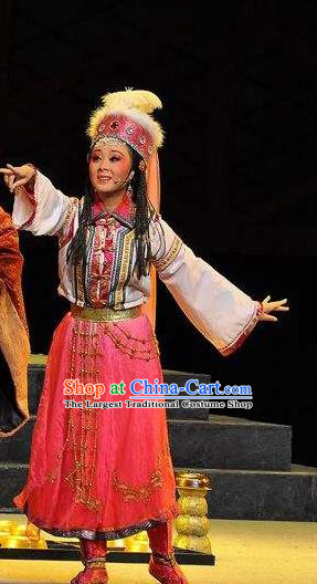 Chinese Shaoxing Opera Xiaodan Princess Garment Costumes and Headdress Xi Ma Qiao Yue Opera Actress A Jiao Dress Apparels