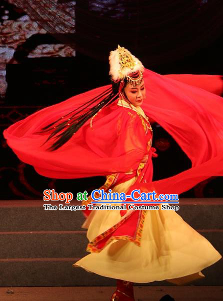 Chinese Shaoxing Opera Hua Tan Young Female Apparels Costumes and Headwear Xi Ma Qiao Yue Opera Princess A Jiao Red Dress Garment