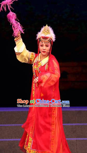 Chinese Shaoxing Opera Hua Tan Young Female Apparels Costumes and Headwear Xi Ma Qiao Yue Opera Princess A Jiao Red Dress Garment