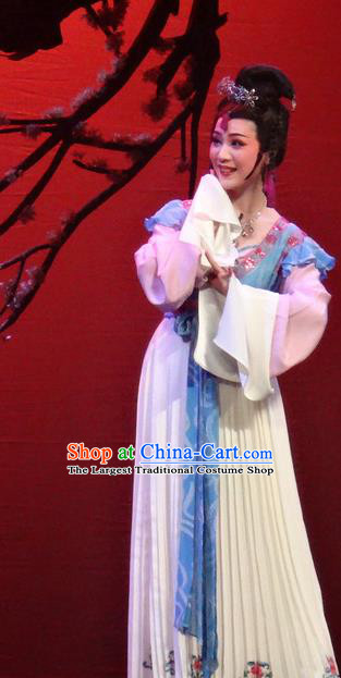 Chinese Shaoxing Opera Young Lady Dress Shuang Fei Yi Apparels Yue Opera Xiao Dan Garment Maidservant Costumes and Hair Accessories