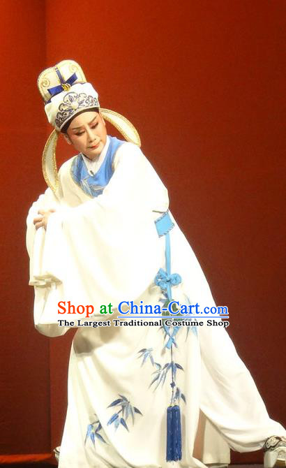 Chinese Shaoxing Opera Garment Yue Opera Shuang Fei Yi Apparels Niche Xiao Sheng Costumes Scholar Li Shangyin White Robe and Headwear