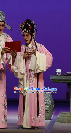 Chinese Kun Opera Rich Lady Costumes The Purple Hairpin Peking Opera Hua Tan Garment Actress Apparels Pink Dress and Hair Jewelry