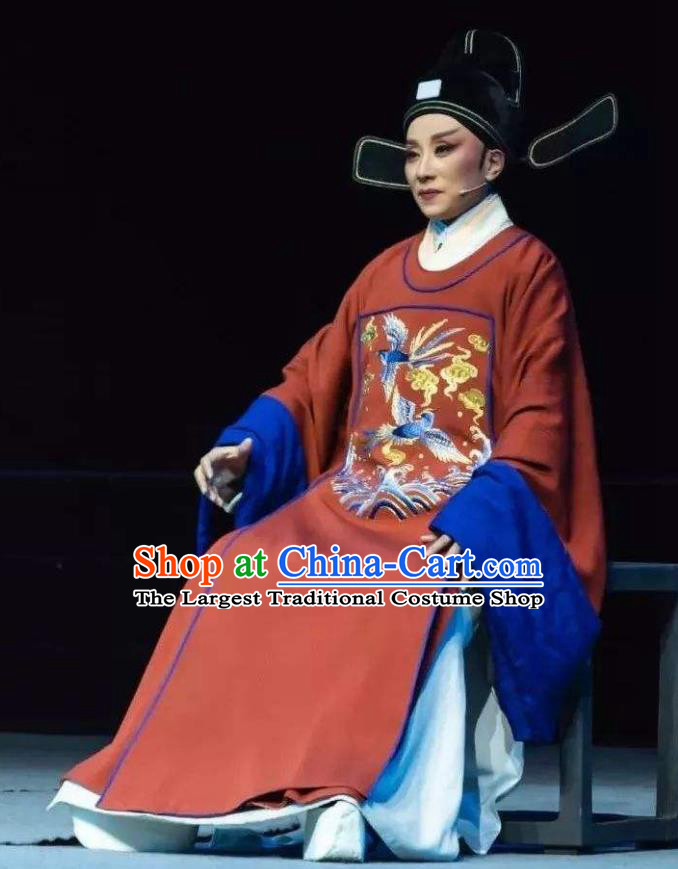 Chinese Yue Opera Young Male Wang Yangming Costumes and Headwear Shaoxing Opera Xiaosheng Garment Apparels Official Embroidered Robe