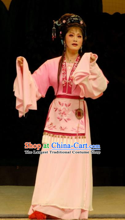 Chinese Shaoxing Opera Young Female Pink Dress Costumes and Headpieces Empress Remarry Yue Opera Queen Chong Xiu Garment Apparels
