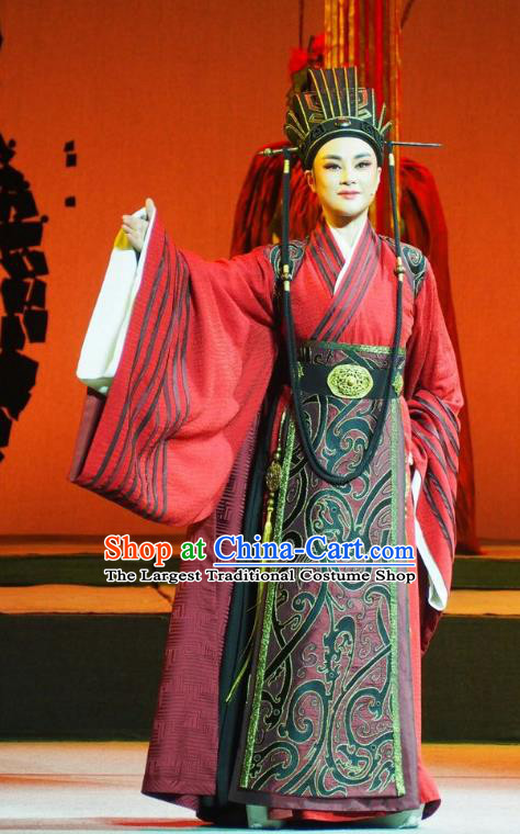 Su Qin Chinese Yue Opera Xiaosheng Garment and Headwear Shaoxing Opera Young Male Scholar Apparels Official Costumes