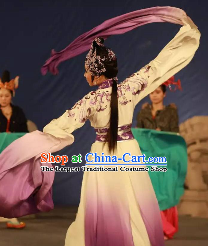 Chinese Shaoxing Opera Huadan Bai Suzhen Garment Costumes and Headpieces Legend of White Snake Yue Opera Young Lady Dress Apparels