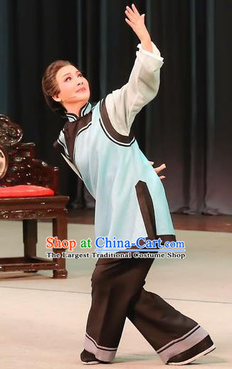 Chinese Shaoxing Opera Elderly Female Garment Costumes and Headdress Mistress Xiang Lin Yue Opera Servant Woman Apparels