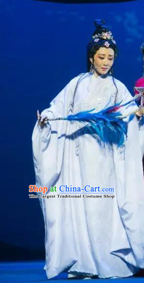 Chinese Shaoxing Opera Actress White Dress Costumes and Headpieces The Story of Goddess Yue Opera Hua Tan Su Nv Garment Apparels