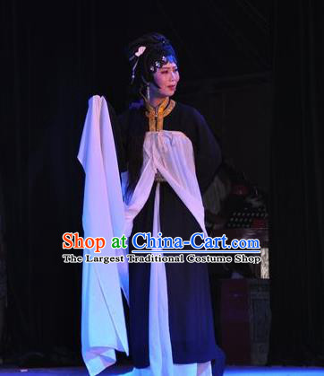 Chinese Shaoxing Opera Tsing Yi Qin Xianglian Dress Garment Apparels and Headdress Tian Dao Zheng Yi Yue Opera Actress Distress Maiden Costumes